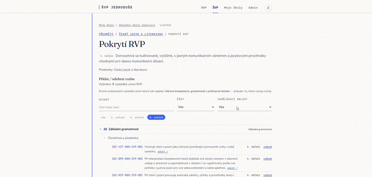Ukázka: propojení školního výstupu s výsledky učení RVP